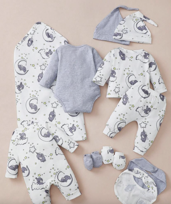 ชุดจั๊มสูทแขนยาวลายช้างการ์ตูนเด็กทารก